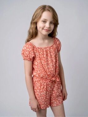 🌸 GAP Girls Floral Romper – Size 10/12 🌸 Coral Pink color NWT!